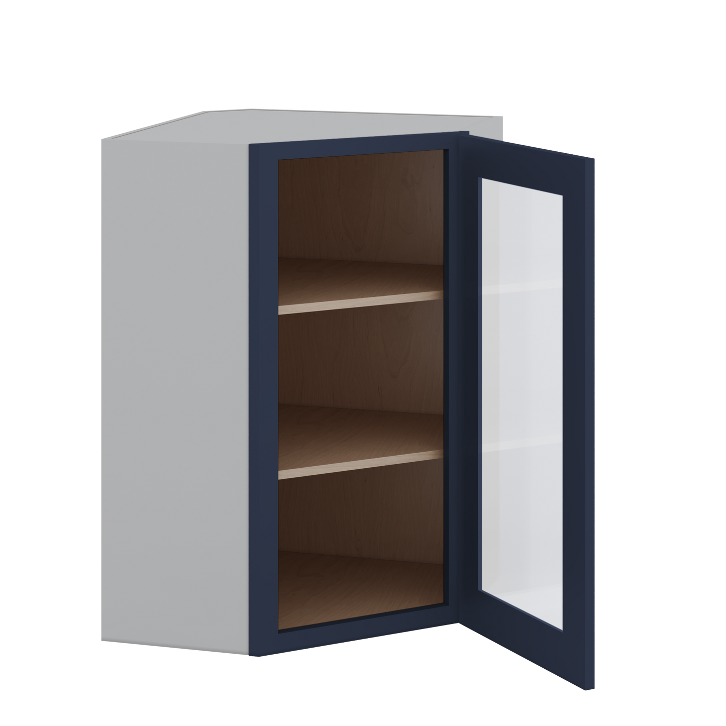 Diagonal Corner NB29 Naval Blue Shaker 1-1/4" Overlay Glass ready Wall Cabinet 24" Wide by 30", 36" & 42" Tall