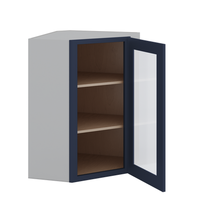 Diagonal Corner NB29 Naval Blue Shaker 1-1/4" Overlay Glass ready Wall Cabinet 24" Wide by 30", 36" & 42" Tall