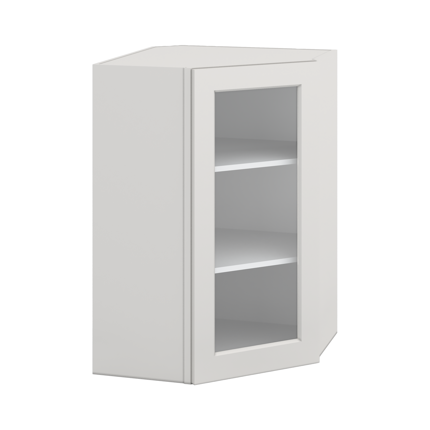 Diagonal Corner 2WS White Shaker 1-1/4" Overlay Glass Ready Wall Cabinet 24" Wide by 30", 36" & 42" Tall