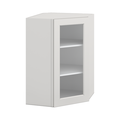 Diagonal Corner 2WS White Shaker 1-1/4" Overlay Glass Ready Wall Cabinet 24" Wide by 30", 36" & 42" Tall