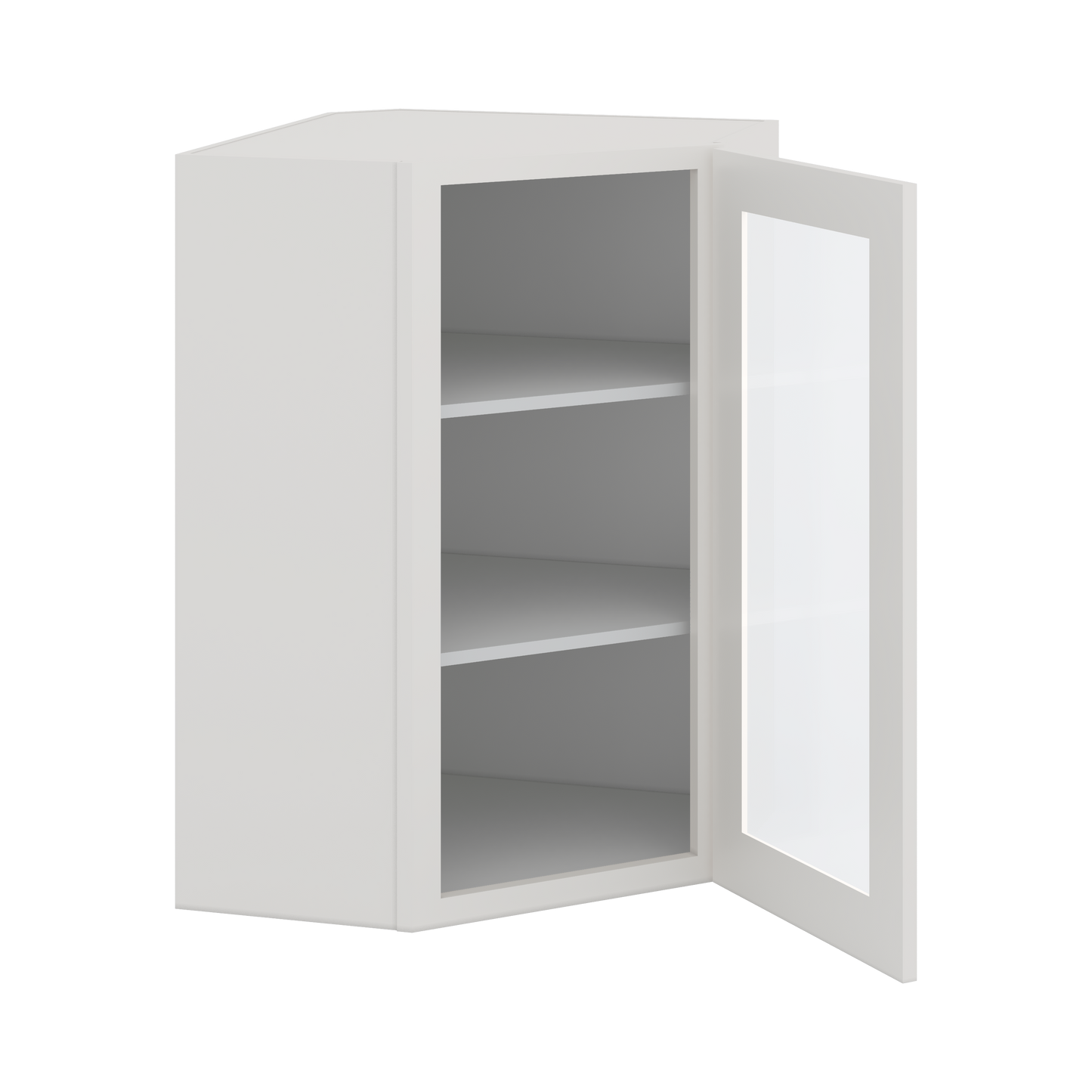 Diagonal Corner 2WS White Shaker 1-1/4" Overlay Glass Ready Wall Cabinet 24" Wide by 30", 36" & 42" Tall