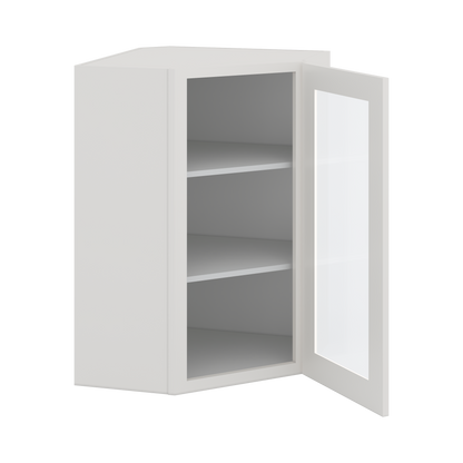 Diagonal Corner 2WS White Shaker 1-1/4" Overlay Glass Ready Wall Cabinet 24" Wide by 30", 36" & 42" Tall