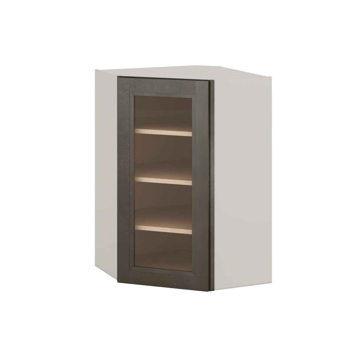 Diagonal Corner Huntington Cinder Double Shaker Glass Ready Wall Cabinet 24" Wide by 30", 36" & 42" Tall
