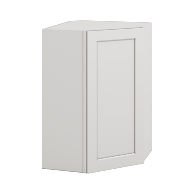 Diagonal Corner Vanilla Cream Shaker 1-1/4" Overlay Wall Cabinet 24" Wide by 30", 36" & 42" Tall