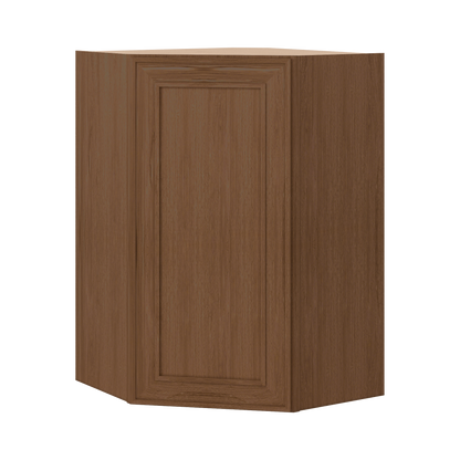 Diagonal Corner 24" Wide by 30", 36" & 42" Tall Elegant Craftsman Mocha Shaker 1-1/4" Overlay Wall Cabinet