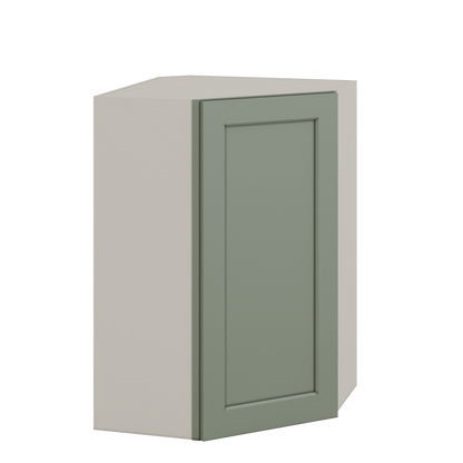Diagonal Corner Green Shaker 1-1/4" Overlay Wall Cabinet 24" Wide by 30", 36" & 42" Tall