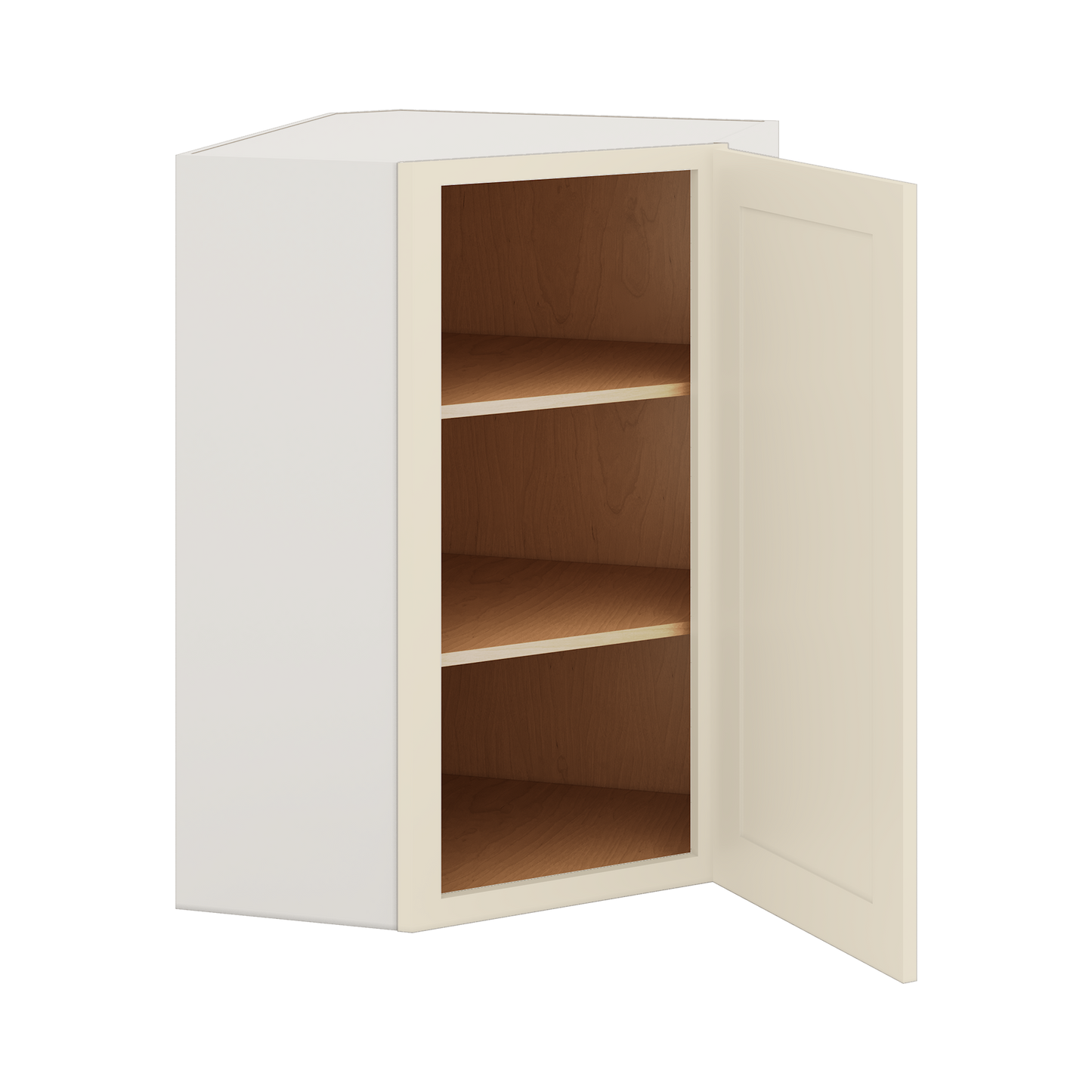 Diagonal Corner Manhattan Cream Shaker 1-1/4" Overlay Wall Cabinet 24" Wide by 30", 36" & 42" Tall