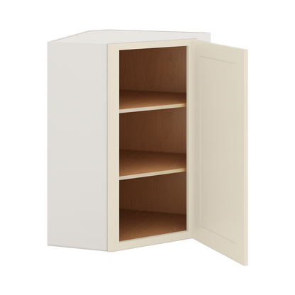 Diagonal Corner Manhattan Cream Shaker 1-1/4" Overlay Wall Cabinet 24" Wide by 30", 36" & 42" Tall