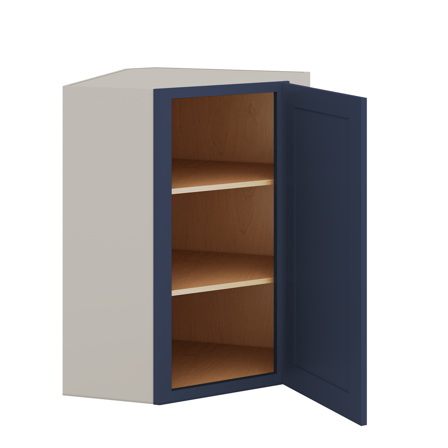 Diagonal Corner NB29 Naval Blue Shaker 1-1/4" Overlay Wall Cabinet 24" Wide by 30", 36" & 42" Tall
