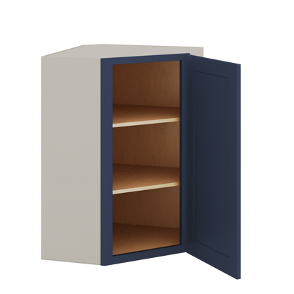 Diagonal Corner NB29 Naval Blue Shaker 1-1/4" Overlay Wall Cabinet 24" Wide by 30", 36" & 42" Tall