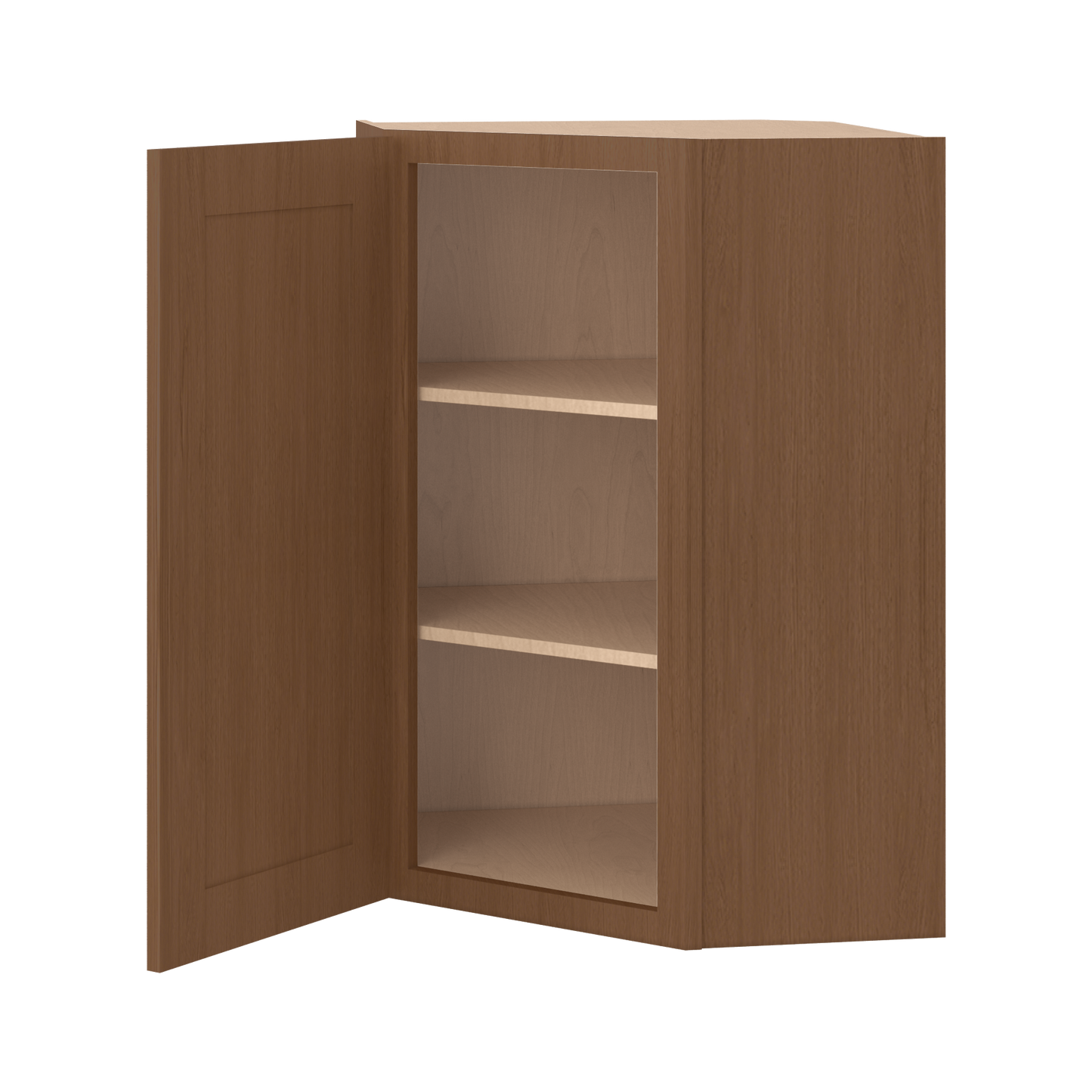 Diagonal Corner 24" Wide by 30", 36" & 42" Tall Elegant Craftsman Mocha Shaker 1-1/4" Overlay Wall Cabinet