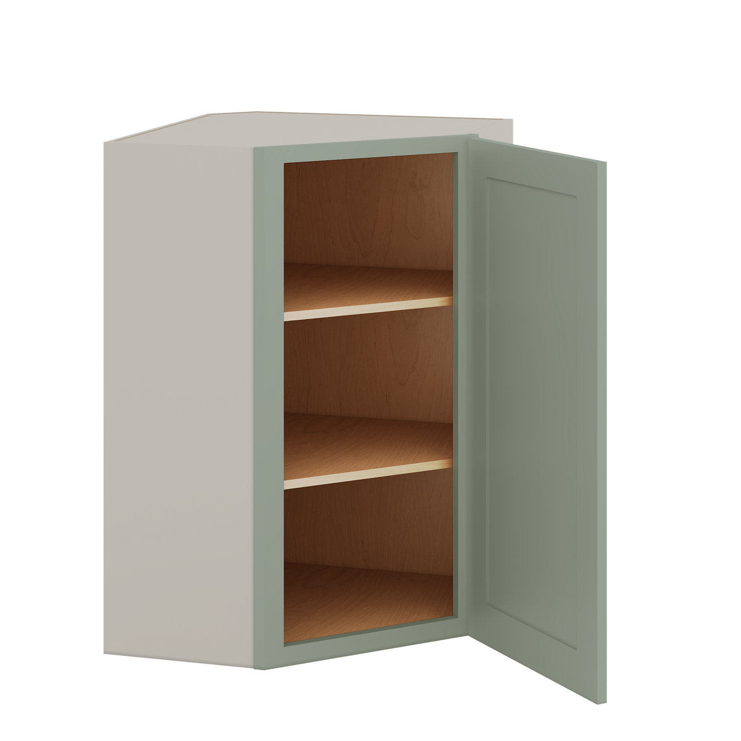 Diagonal Corner Green Shaker 1-1/4" Overlay Wall Cabinet 24" Wide by 30", 36" & 42" Tall