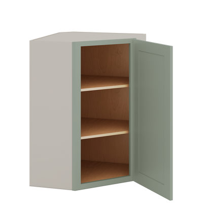 Diagonal Corner Green Shaker 1-1/4" Overlay Wall Cabinet 24" Wide by 30", 36" & 42" Tall