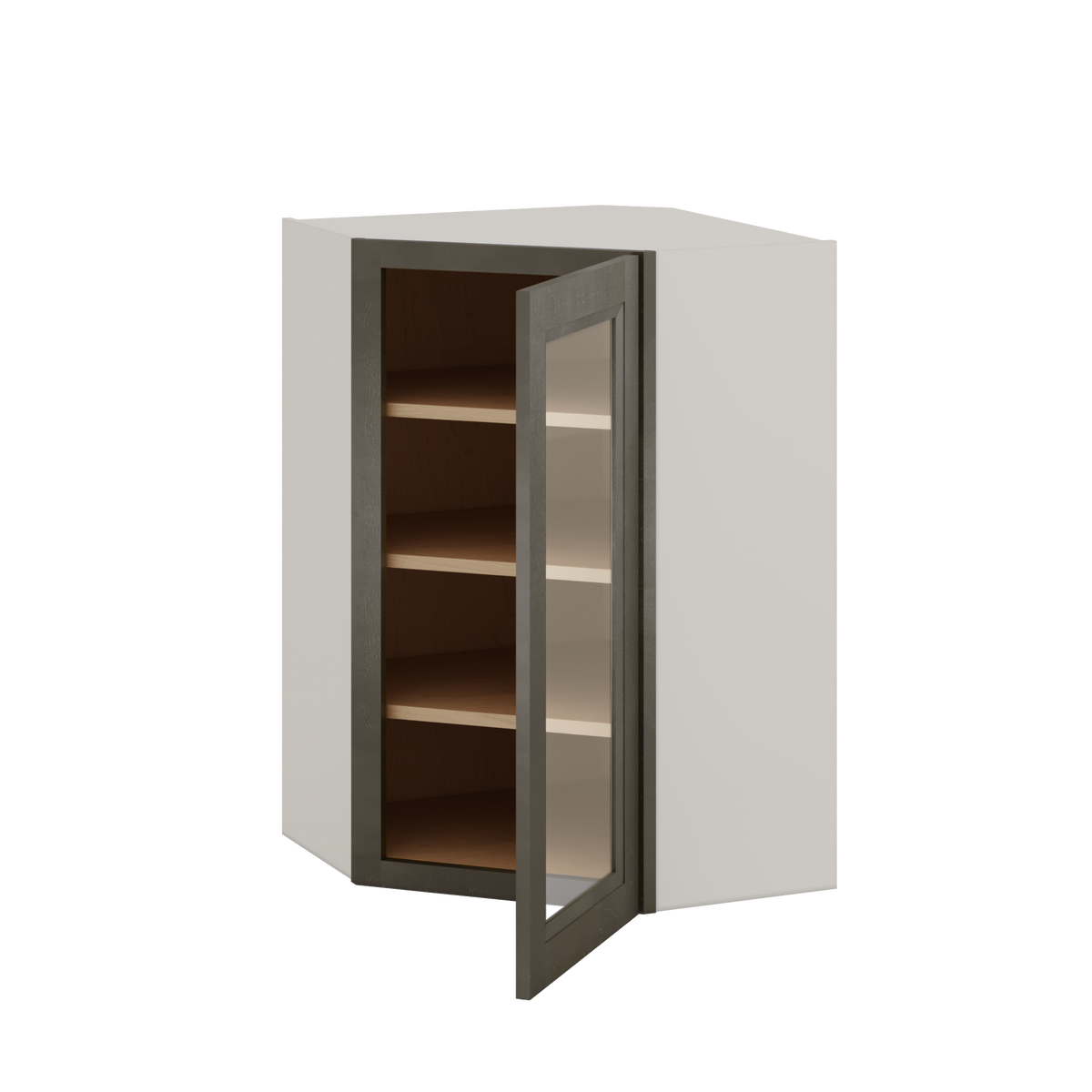Diagonal Corner Huntington Cinder Double Shaker Glass Ready Wall Cabinet 24" Wide by 30", 36" & 42" Tall
