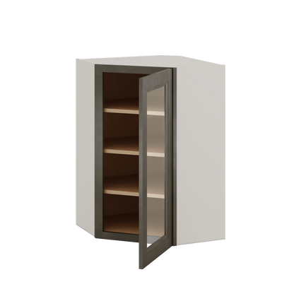 Diagonal Corner Huntington Cinder Double Shaker Glass Ready Wall Cabinet 24" Wide by 30", 36" & 42" Tall