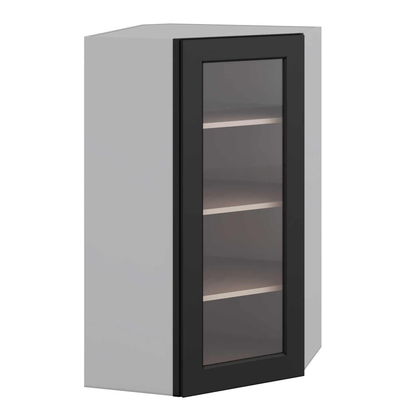 Diagonal Corner 15HNS Hermosa Noir Black Shaker 1-1/4" Overlay Glass Ready Wall Cabinet 24" Wide by 30", 36" & 42" Tall