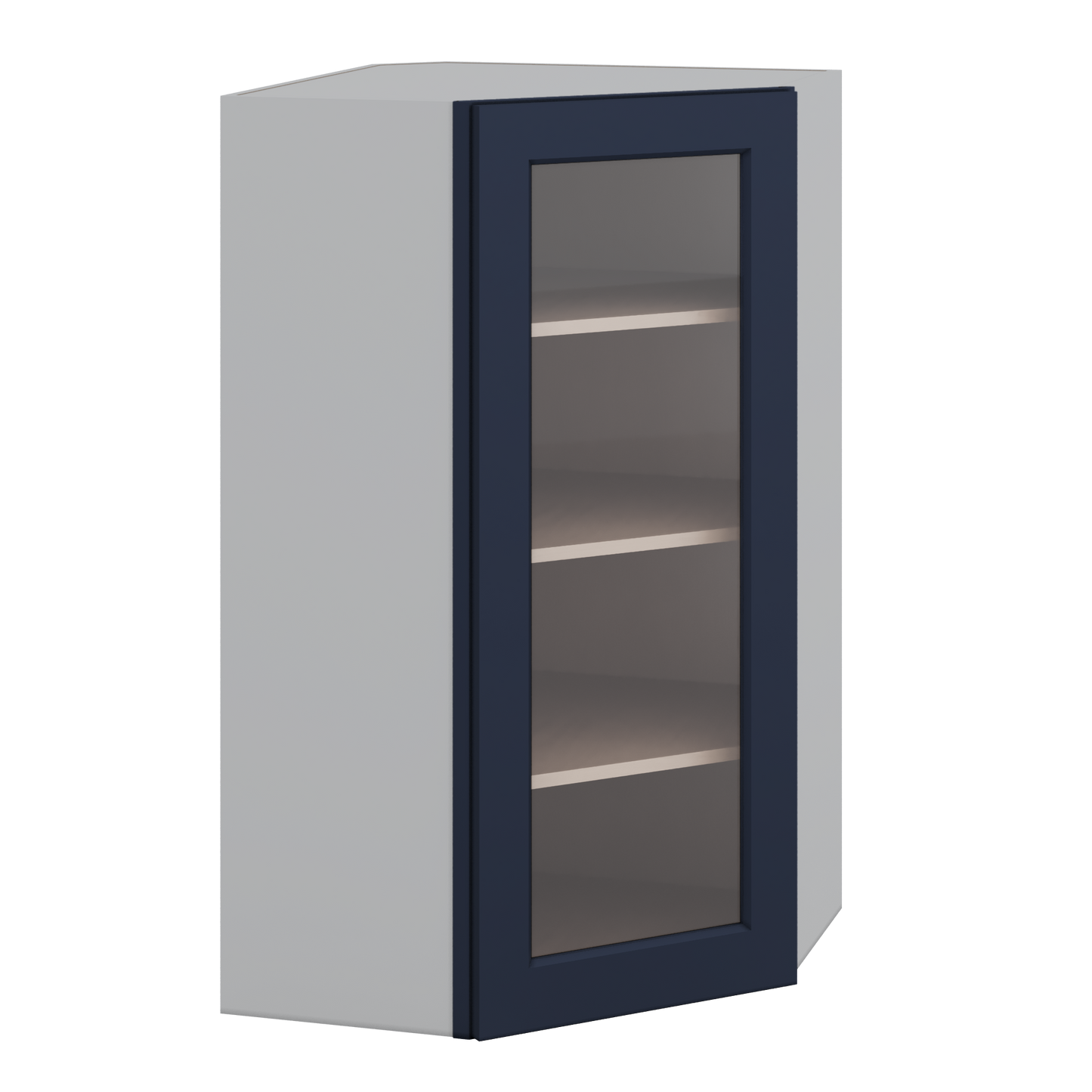 Diagonal Corner NB29 Naval Blue Shaker 1-1/4" Overlay Glass ready Wall Cabinet 24" Wide by 30", 36" & 42" Tall