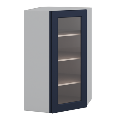 Diagonal Corner NB29 Naval Blue Shaker 1-1/4" Overlay Glass ready Wall Cabinet 24" Wide by 30", 36" & 42" Tall