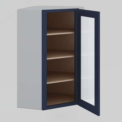 Diagonal Corner NB29 Naval Blue Shaker 1-1/4" Overlay Glass ready Wall Cabinet 24" Wide by 30", 36" & 42" Tall