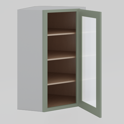 Diagonal Corner Green Shaker 1-1/4" Overlay Glass Ready Wall Cabinet 24" Wide by 30", 36" & 42" Tall