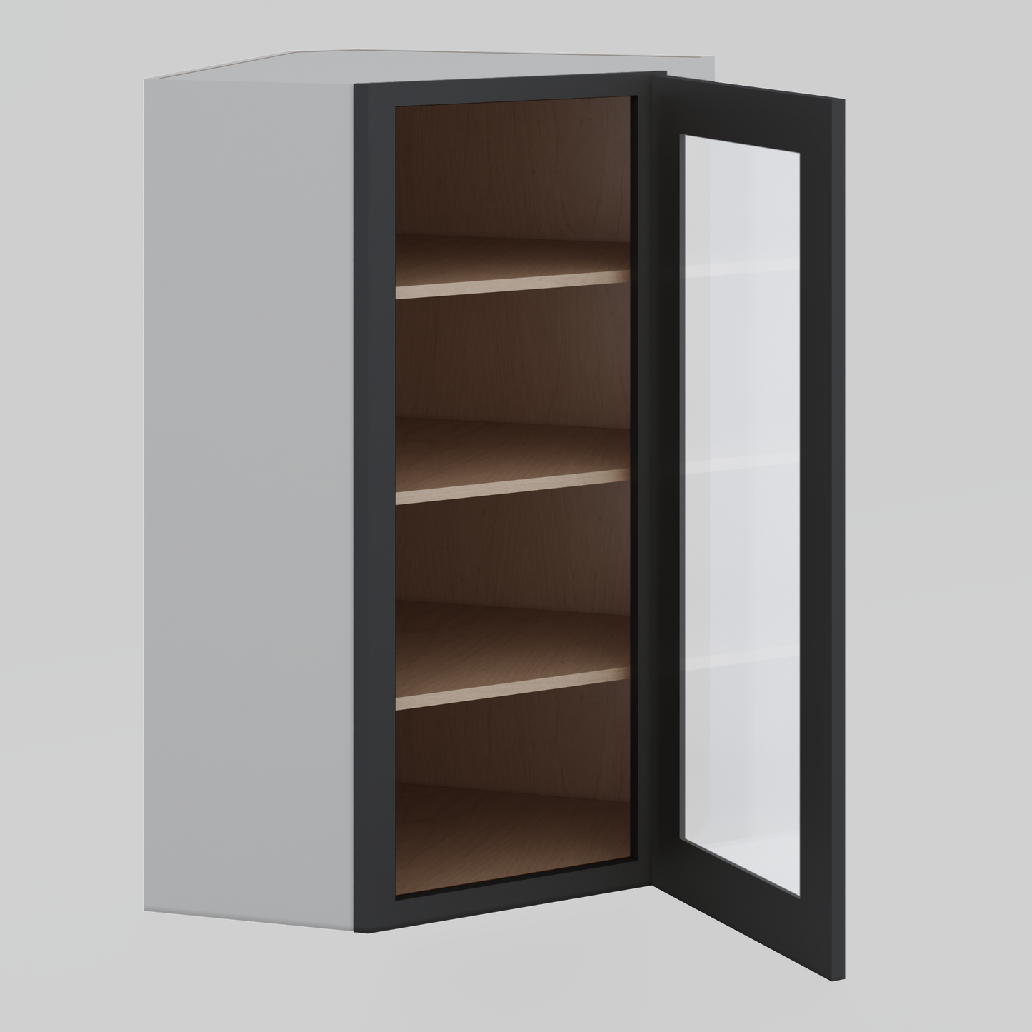 Diagonal Corner 15HNS Hermosa Noir Black Shaker 1-1/4" Overlay Glass Ready Wall Cabinet 24" Wide by 30", 36" & 42" Tall