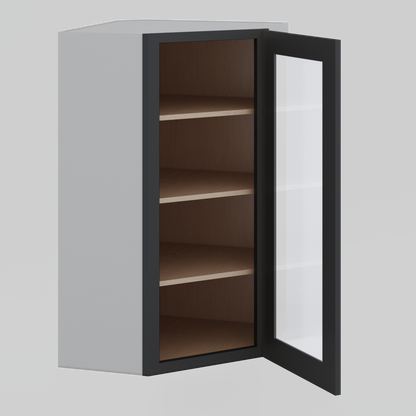 Diagonal Corner 15HNS Hermosa Noir Black Shaker 1-1/4" Overlay Glass Ready Wall Cabinet 24" Wide by 30", 36" & 42" Tall