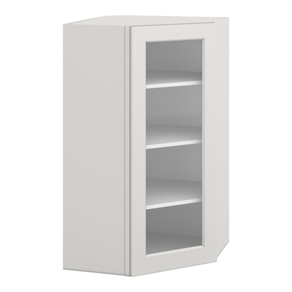 Diagonal Corner 2WS White Shaker 1-1/4" Overlay Glass Ready Wall Cabinet 24" Wide by 30", 36" & 42" Tall
