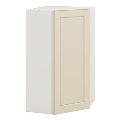 Diagonal Corner Manhattan Cream Shaker 1-1/4" Overlay Wall Cabinet 24" Wide by 30", 36" & 42" Tall
