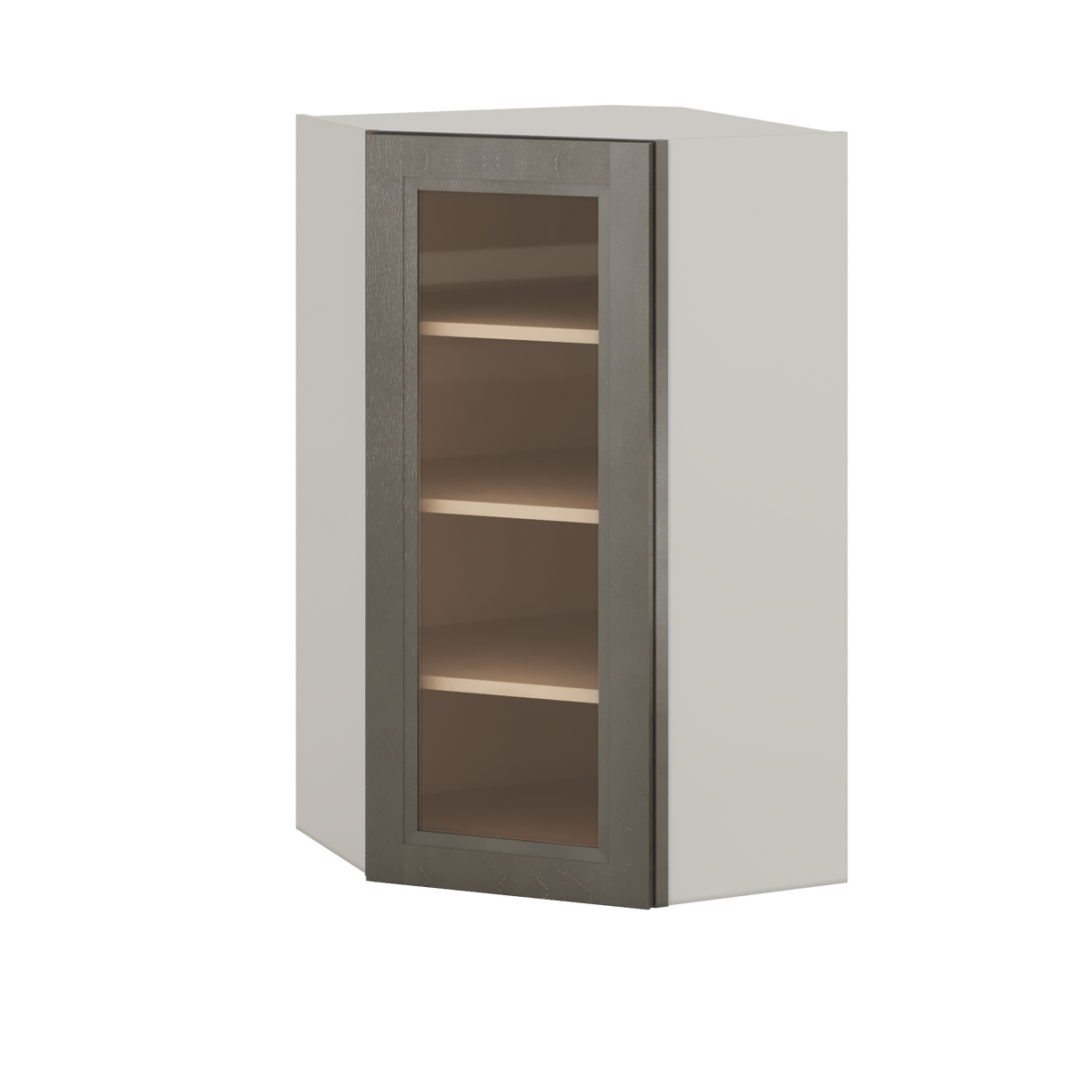 Diagonal Corner Huntington Cinder Double Shaker Glass Ready Wall Cabinet 24" Wide by 30", 36" & 42" Tall