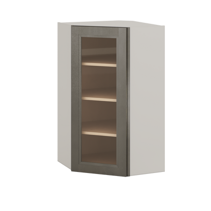 Diagonal Corner Huntington Cinder Double Shaker Glass Ready Wall Cabinet 24" Wide by 30", 36" & 42" Tall