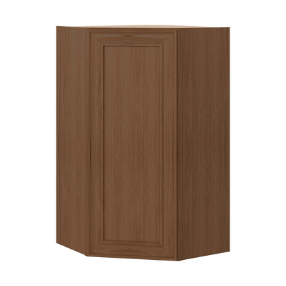 Diagonal Corner 24" Wide by 30", 36" & 42" Tall Elegant Craftsman Mocha Shaker 1-1/4" Overlay Wall Cabinet