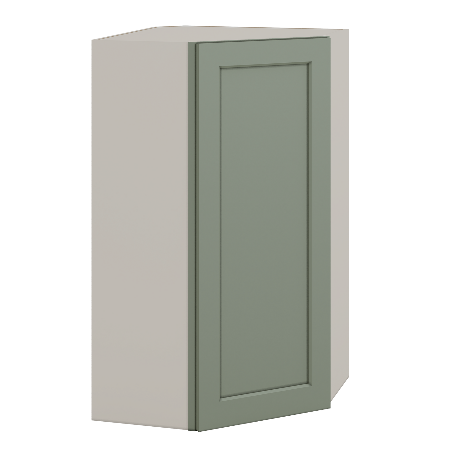 Diagonal Corner Green Shaker 1-1/4" Overlay Wall Cabinet 24" Wide by 30", 36" & 42" Tall