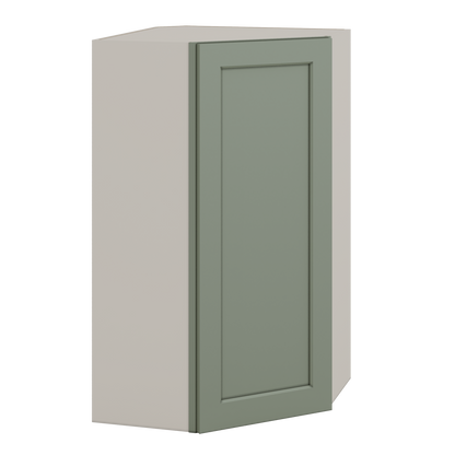 Diagonal Corner Green Shaker 1-1/4" Overlay Wall Cabinet 24" Wide by 30", 36" & 42" Tall