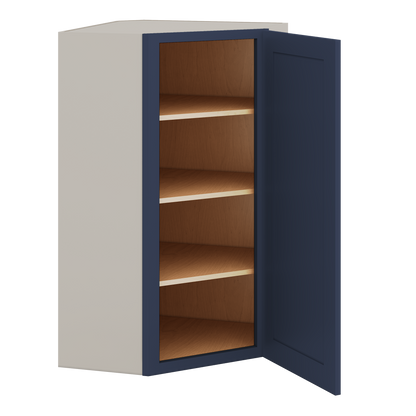 Diagonal Corner NB29 Naval Blue Shaker 1-1/4" Overlay Wall Cabinet 24" Wide by 30", 36" & 42" Tall
