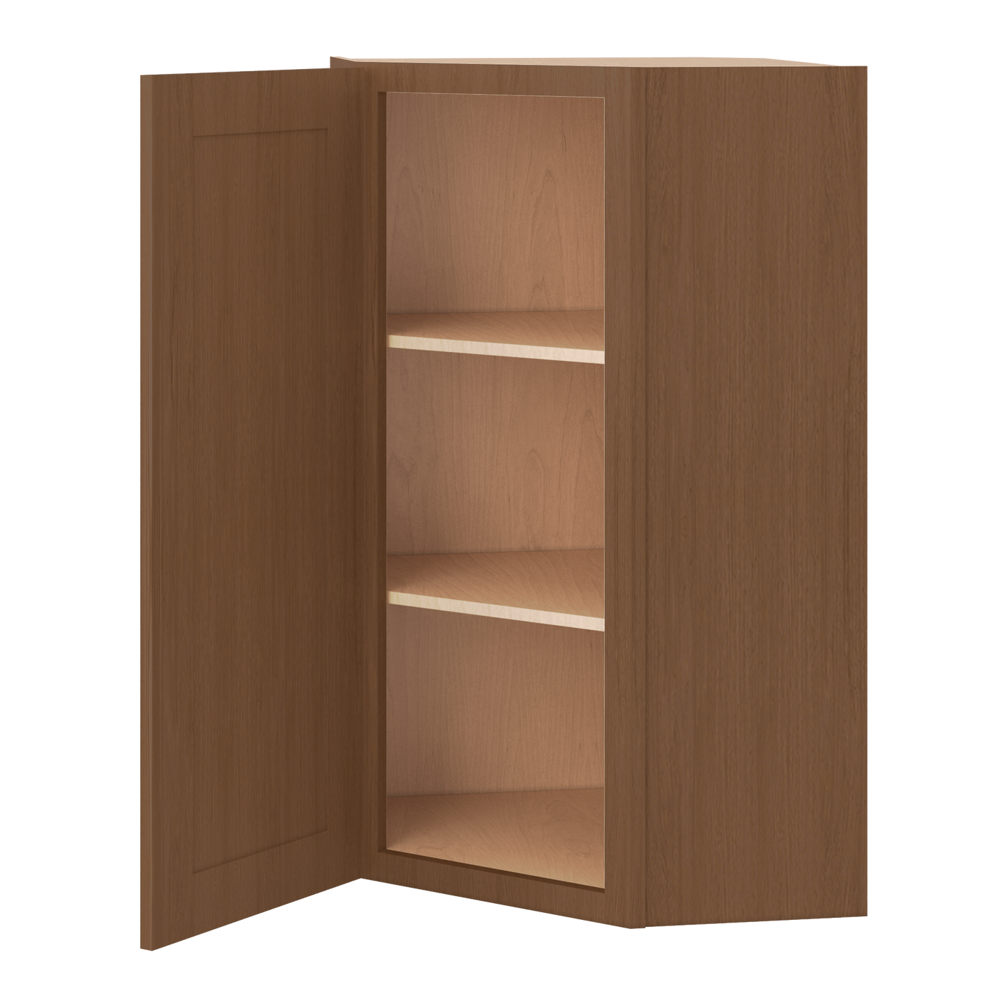 Diagonal Corner 24" Wide by 30", 36" & 42" Tall Elegant Craftsman Mocha Shaker 1-1/4" Overlay Wall Cabinet