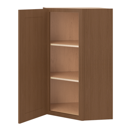 Diagonal Corner 24" Wide by 30", 36" & 42" Tall Elegant Craftsman Mocha Shaker 1-1/4" Overlay Wall Cabinet
