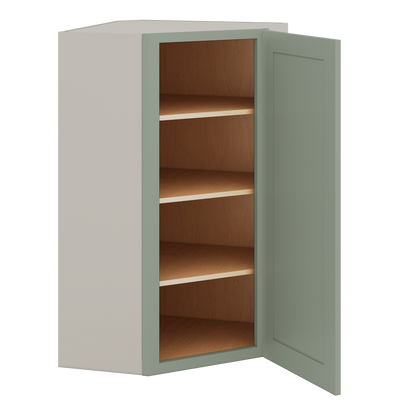 Diagonal Corner Green Shaker 1-1/4" Overlay Wall Cabinet 24" Wide by 30", 36" & 42" Tall