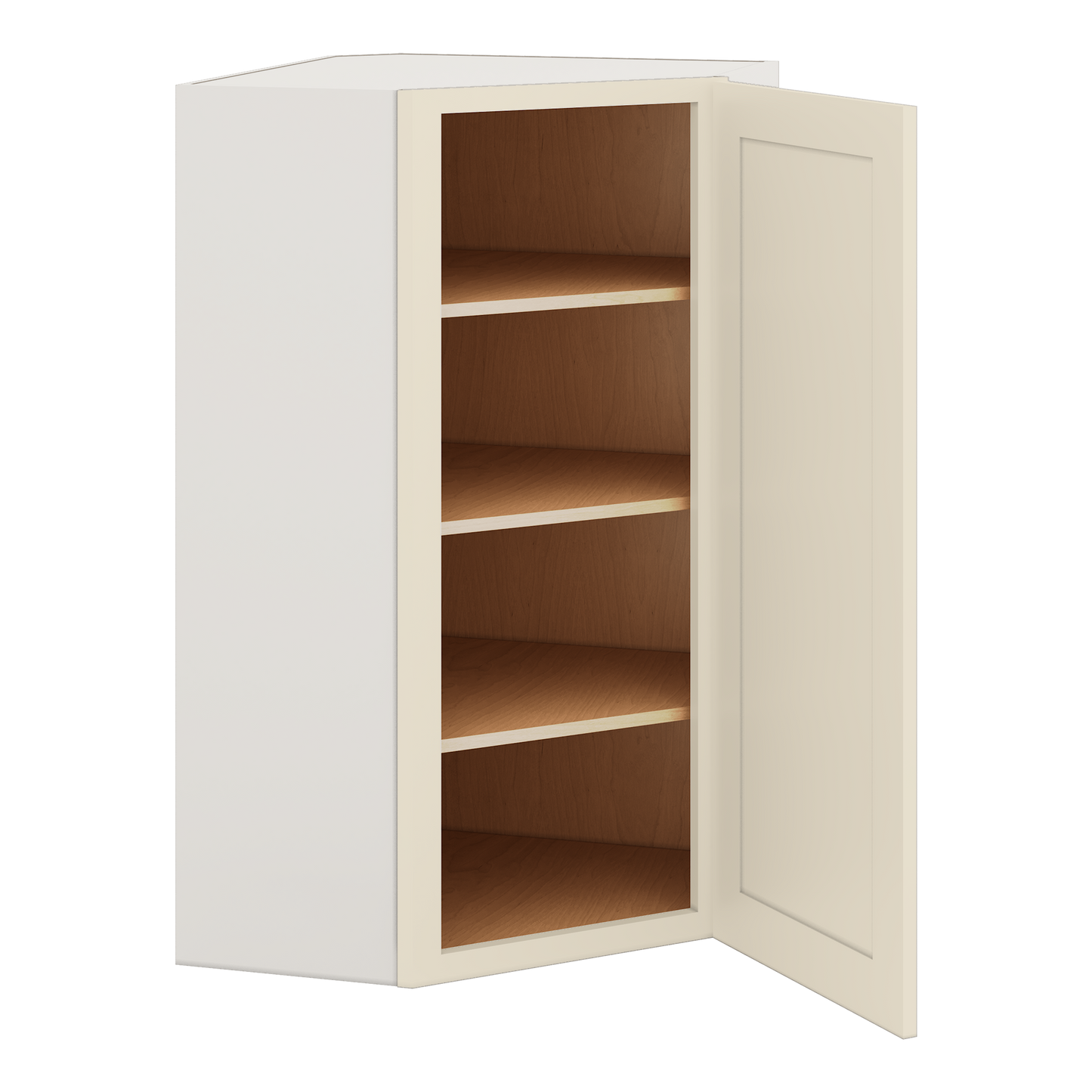 Diagonal Corner Manhattan Cream Shaker 1-1/4" Overlay Wall Cabinet 24" Wide by 30", 36" & 42" Tall