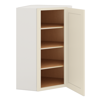 Diagonal Corner Manhattan Cream Shaker 1-1/4" Overlay Wall Cabinet 24" Wide by 30", 36" & 42" Tall