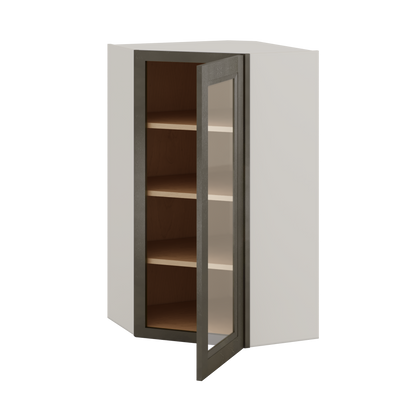 Diagonal Corner Huntington Cinder Double Shaker Glass Ready Wall Cabinet 24" Wide by 30", 36" & 42" Tall