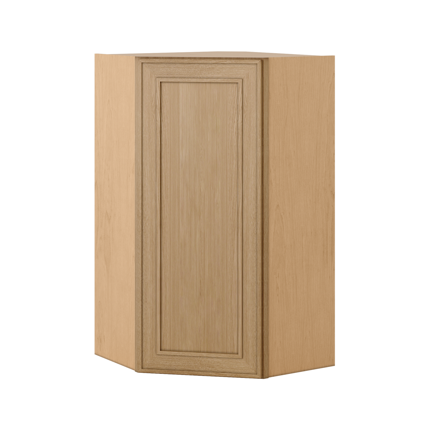 Natural oak elegant craftsman shaker diagonal corner wall 24"–42" rta kitchen cabinet – installed kitchen view