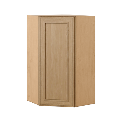 Natural oak elegant craftsman shaker diagonal corner wall 24"–42" rta kitchen cabinet – installed kitchen view