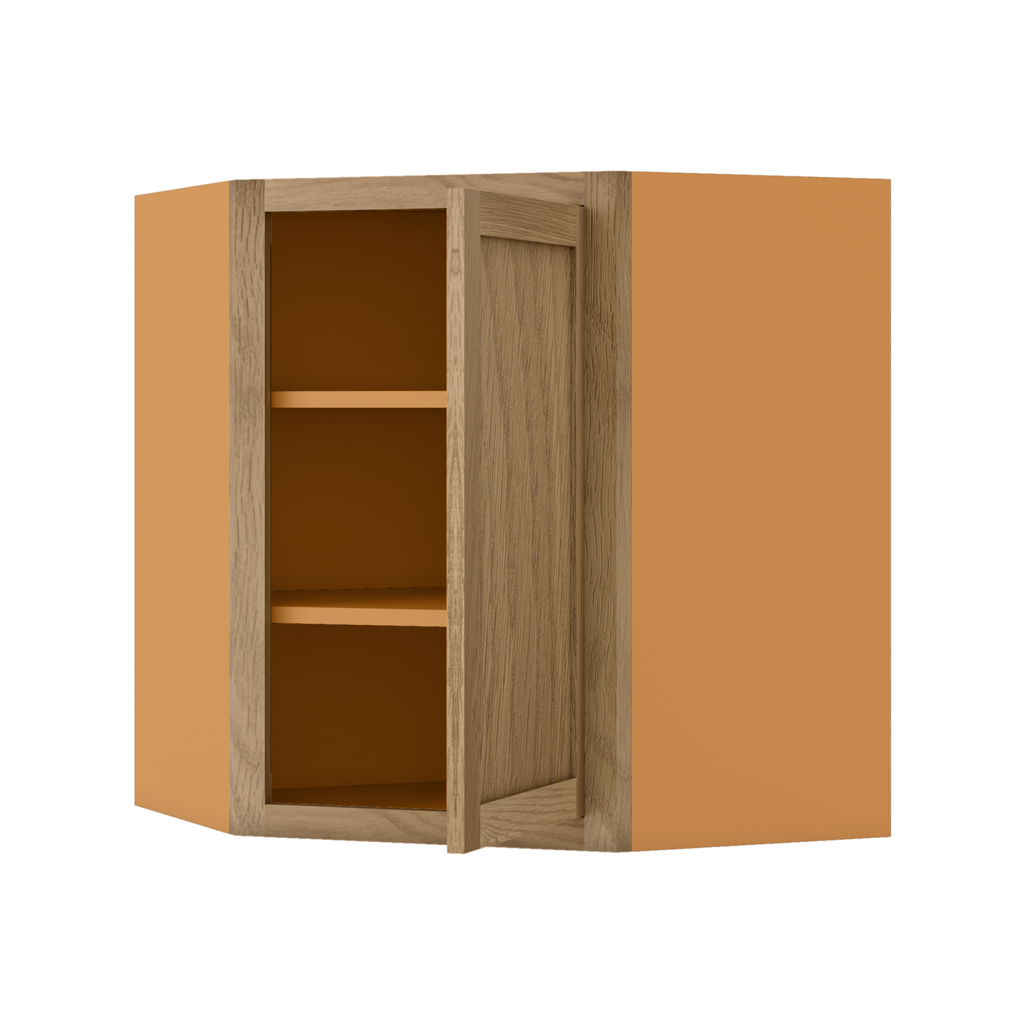 Diagonal Corner White Oak Inset Shaker Wall Cabinet - Single Door