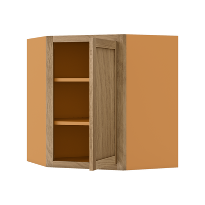 Diagonal Corner White Oak Inset Shaker Wall Cabinet - Single Door