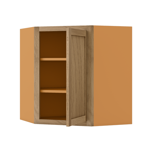 Diagonal Corner White Oak Inset Shaker Wall Cabinet - Single Door