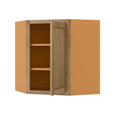 Diagonal Corner White Oak Inset Shaker Wall Cabinet - Single Door