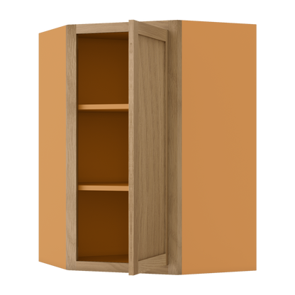 Diagonal Corner White Oak Inset Shaker Wall Cabinet - Single Door