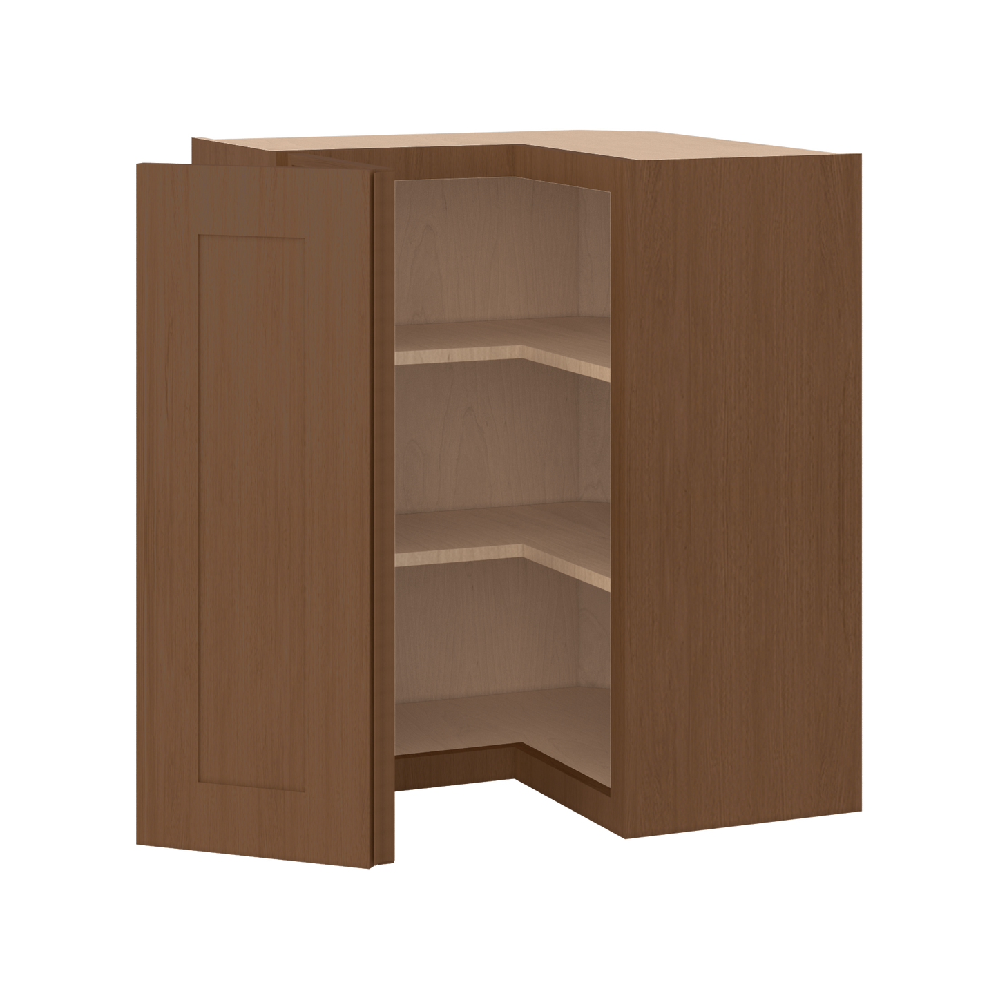 Easy Reach Corner 24" Wide by 30", 36" & 42" Tall Elegant Craftsman Mocha Shaker 1-1/4" Overlay Wall Cabinet