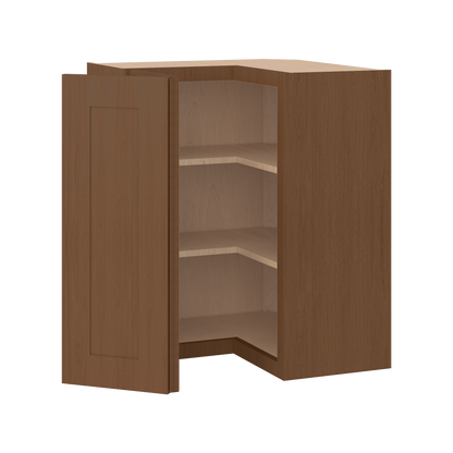 Easy Reach Corner 24" Wide by 30", 36" & 42" Tall Elegant Craftsman Mocha Shaker 1-1/4" Overlay Wall Cabinet