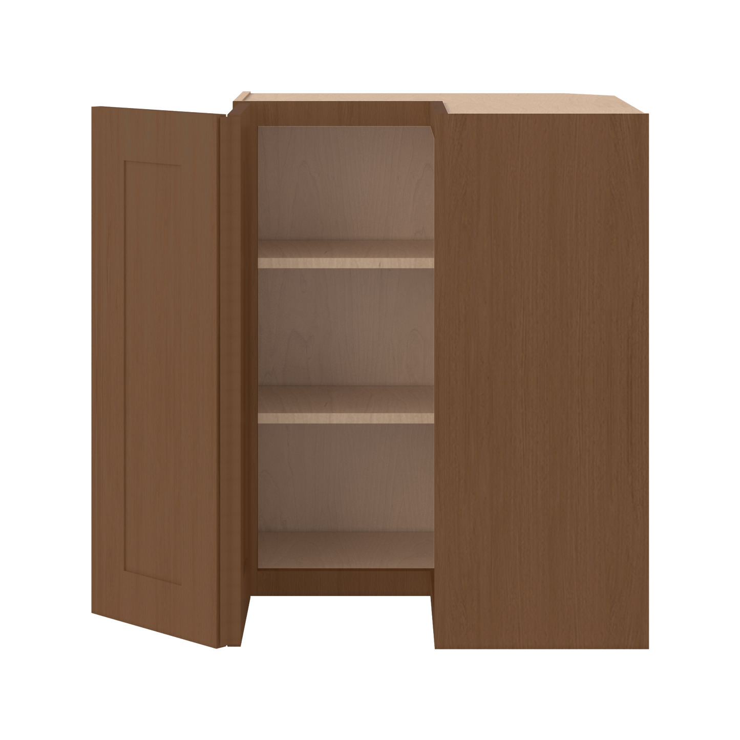 Easy Reach Corner 24" Wide by 30", 36" & 42" Tall Elegant Craftsman Mocha Shaker 1-1/4" Overlay Wall Cabinet